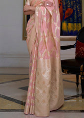 Sweet Pink Banarasi-Chanderi Fusion Woven Silk Saree - Colorful Saree