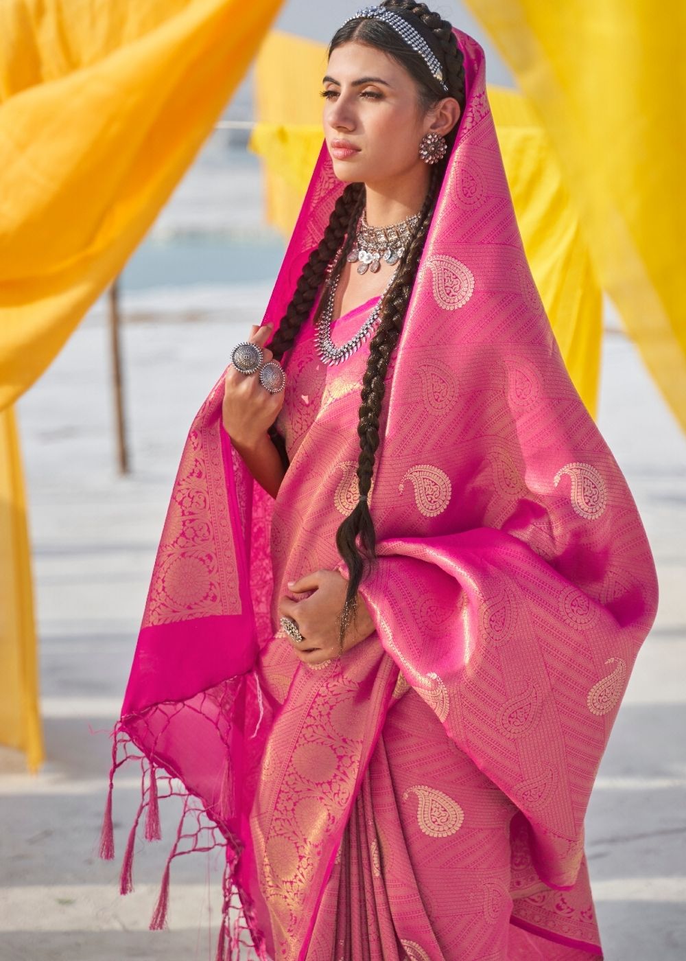 Fuscia Pink Soft Silk Woven Kanjivaram Saree : Special Edition - Colorful Saree