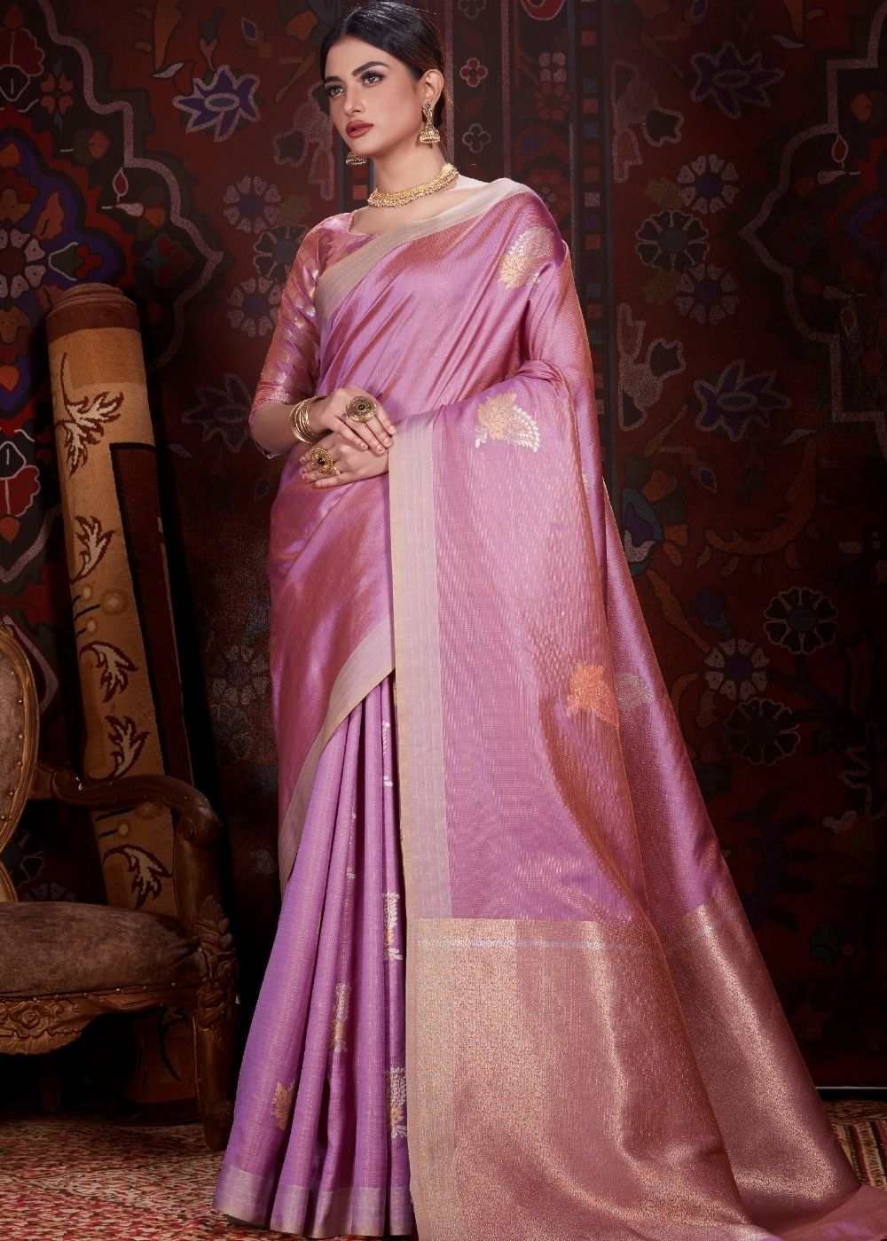 Lilac Violet Zari Woven Banarasi Silk Saree - Colorful Saree