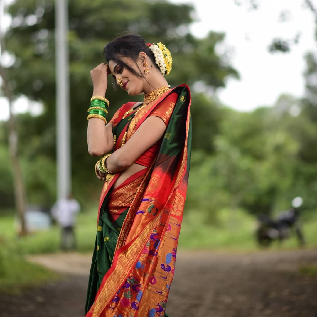 Prettiest Green Paithani Silk Saree With Ethnic Blouse Piece - Colorful Saree