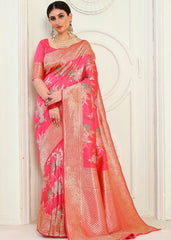 Strawberry Pink Zari Woven Banarasi Silk Saree - Colorful Saree