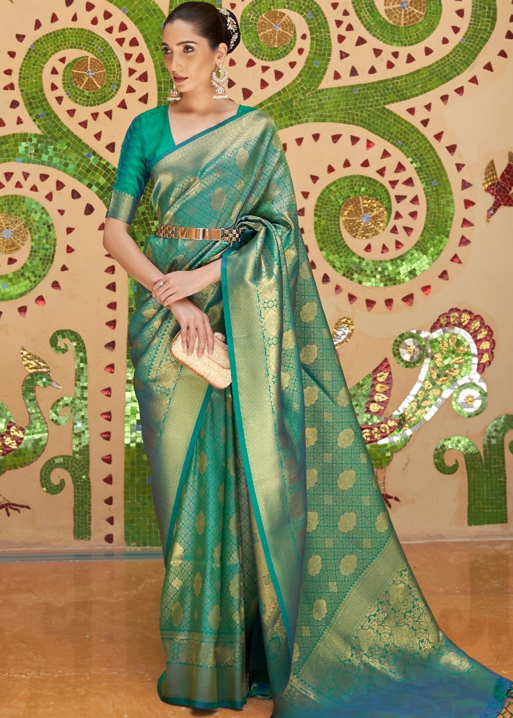 Persian Green Zari Woven Kanjivaram Silk Saree - Colorful Saree