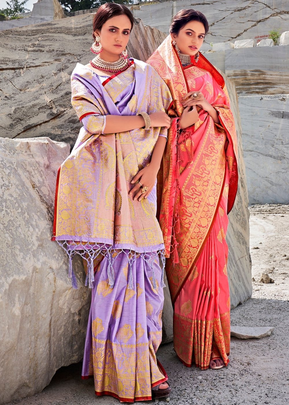 Punch Pink Woven Designer Silk Saree with Butti overall - Colorful Saree