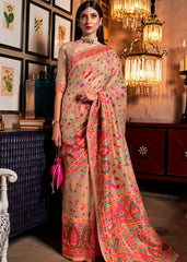 Linen Beige Banarasi Jamawar Woven Silk Saree : Top Pick - Colorful Saree