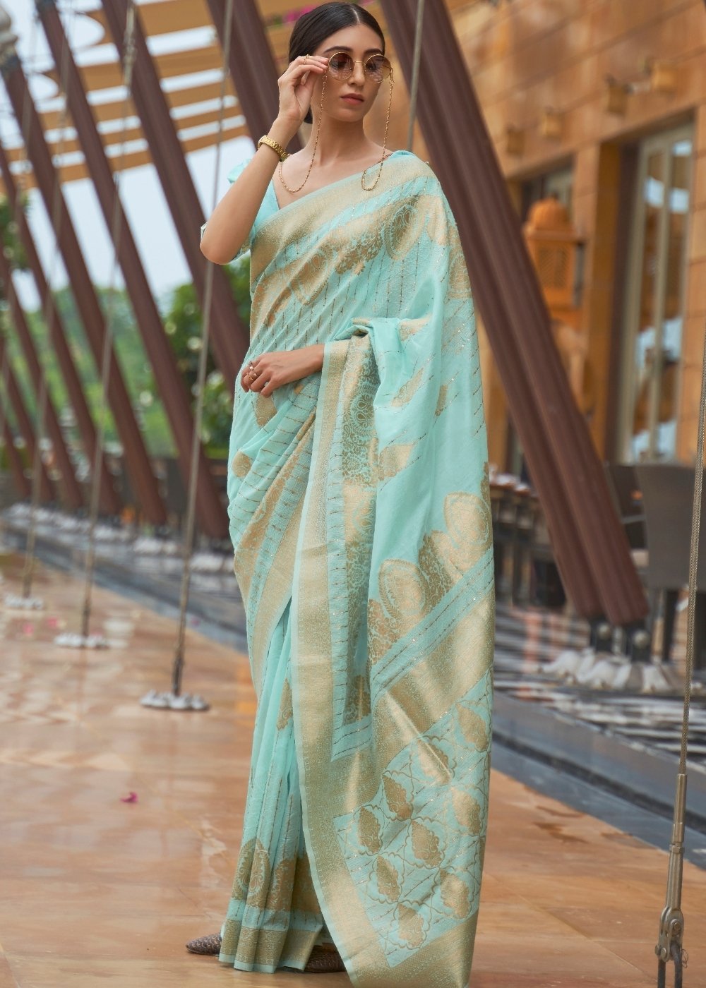 Electric Blue Zari Woven Silk Saree with Sequins work - Colorful Saree