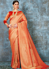 Tangerine Orange Handloom Weave Kanjivaram Silk Saree : Special Wedding Edition - Colorful Saree