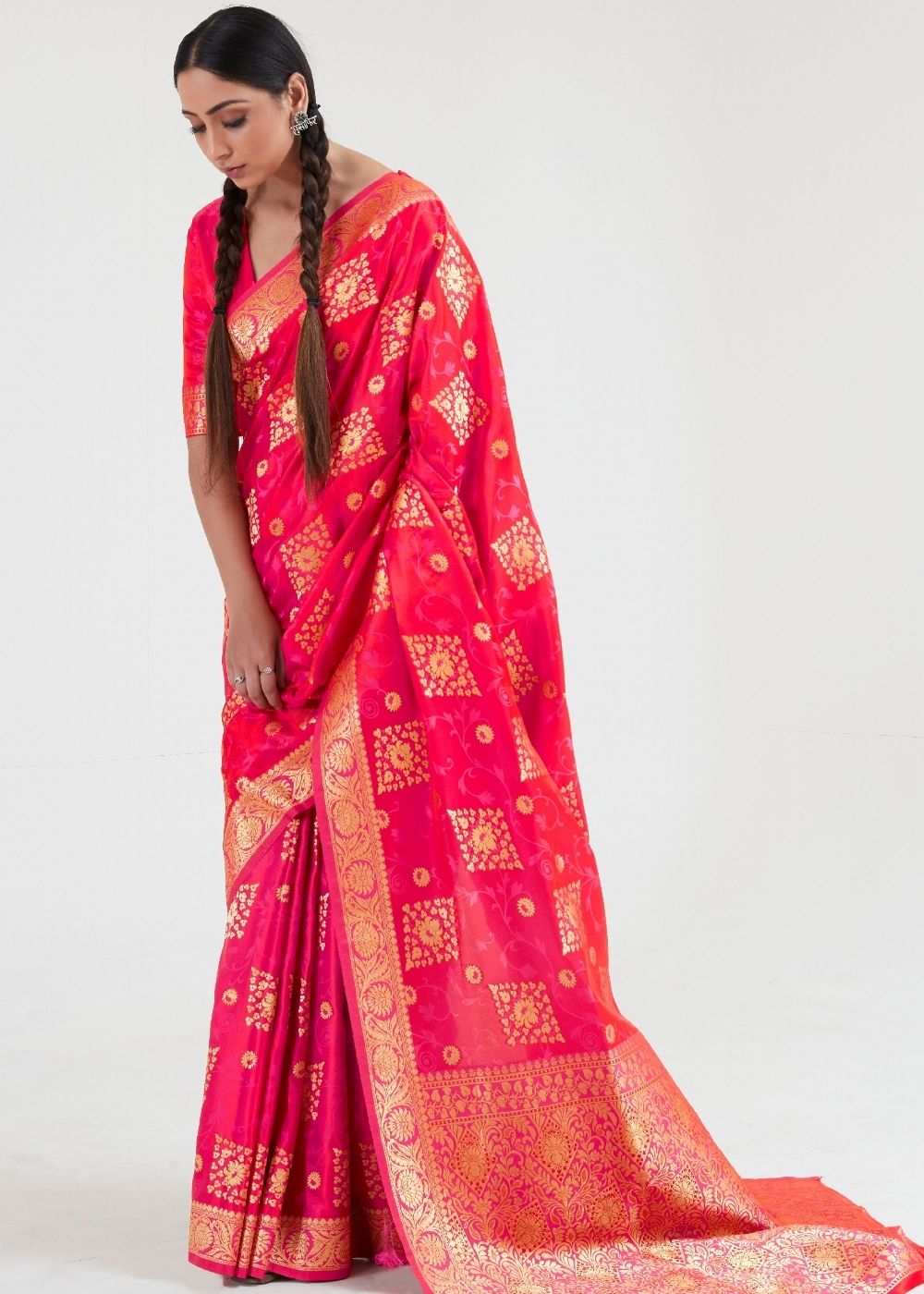 Tulip Pink Zari Woven Banarasi Silk Saree - Colorful Saree