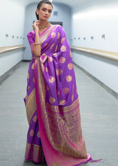 Royal Purple Woven Banarasi Silk Saree with overall Butti - Colorful Saree