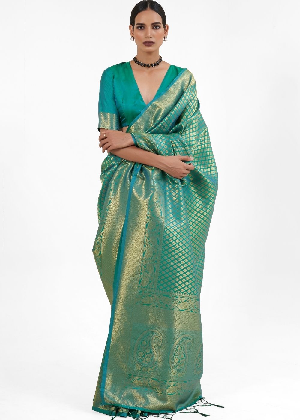 Persian Green Kanjivaram Soft Woven Silk Saree - Colorful Saree