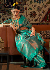 Turtle Green Copper Zari Handloom Weaving Silk Saree - Colorful Saree
