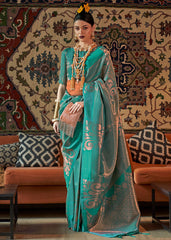 Turtle Green Copper Zari Handloom Weaving Silk Saree - Colorful Saree