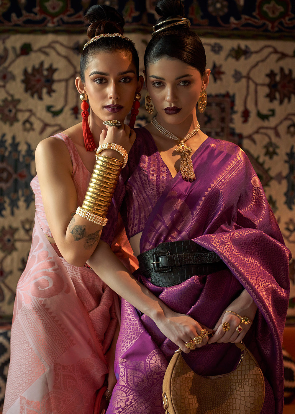 Chinese Purple Copper Zari Handloom Weaving Silk Saree - Colorful Saree