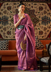 Chinese Purple Copper Zari Handloom Weaving Silk Saree - Colorful Saree