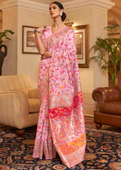 Carnation Pink Banarasi Jamawar Woven Silk Saree - Colorful Saree