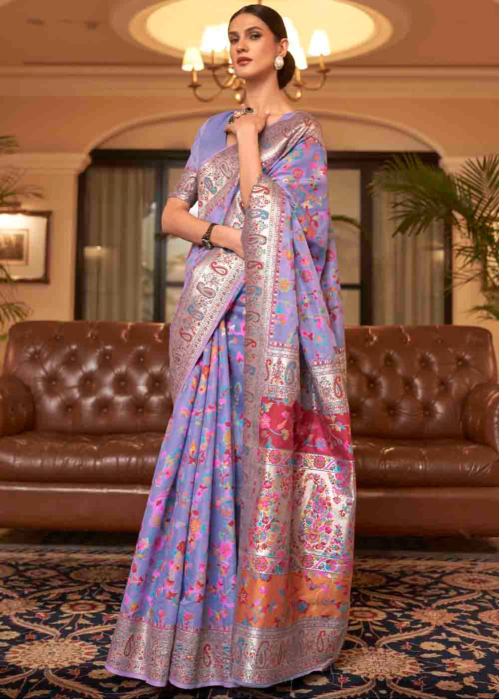 Electric Purple Banarasi Jamawar Woven Silk Saree - Colorful Saree