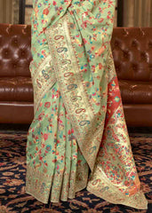 Pastel Green Banarasi Jamawar Woven Silk Saree - Colorful Saree