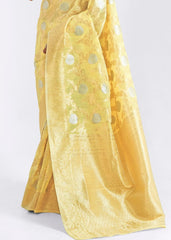 Pineapple Yellow Zari Woven Linen Silk Saree - Colorful Saree