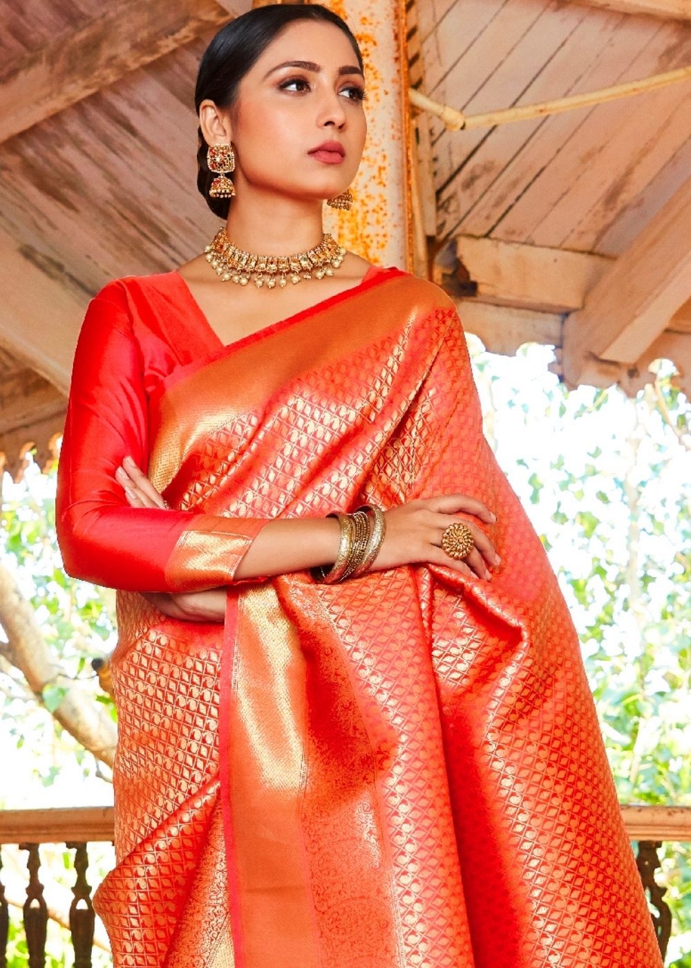 Scarlet Red Woven Kanjivaram Saree:Limited Edition - Colorful Saree