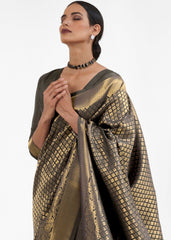 Raven Black Kanjivaram Soft Woven Silk Saree - Colorful Saree