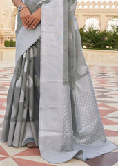 Charcoal Grey Woven Linen Silk Saree - Colorful Saree