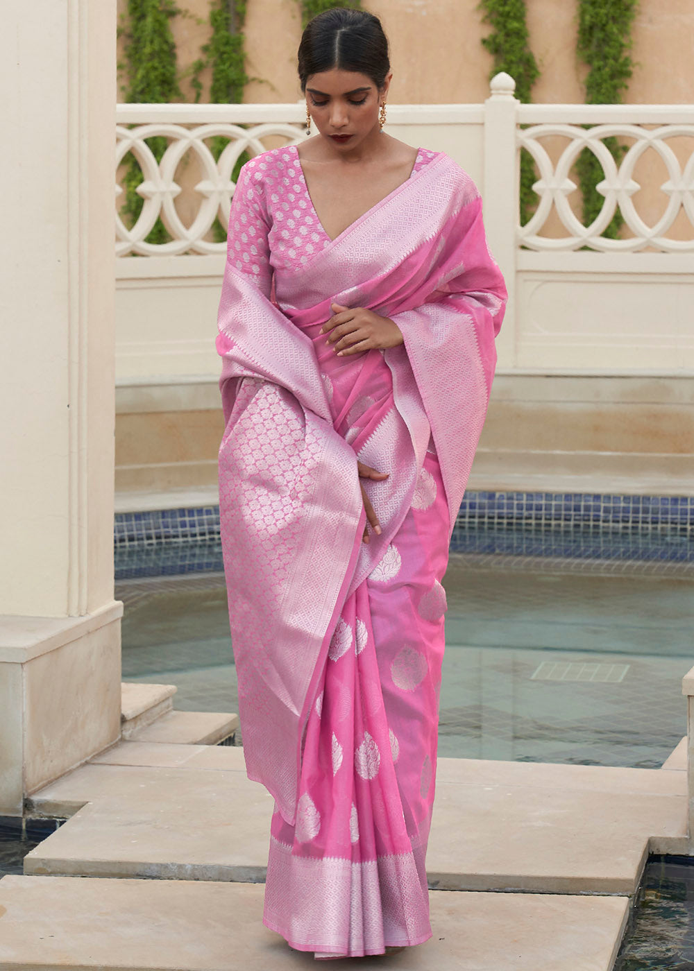 Ultra Pink Woven Linen Silk Saree - Colorful Saree