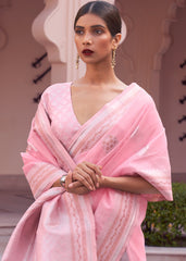 Flamingo Pink Woven Linen Silk Saree - Colorful Saree