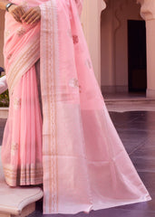 Flamingo Pink Woven Linen Silk Saree - Colorful Saree