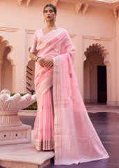 Flamingo Pink Woven Linen Silk Saree - Colorful Saree