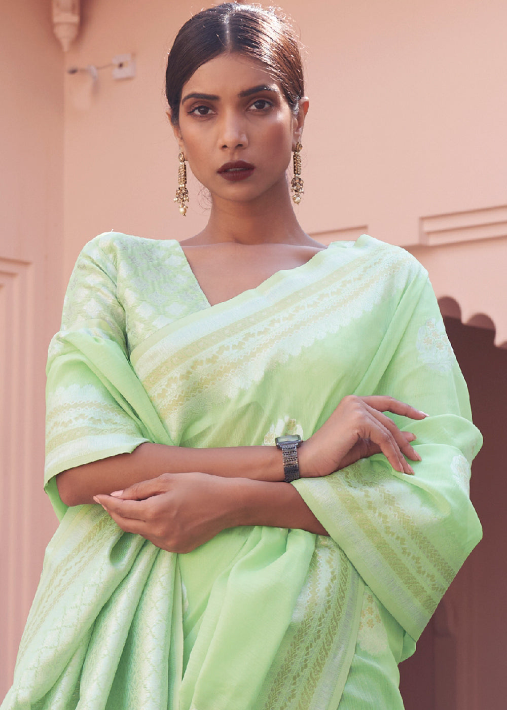 Chinoise Green Woven Linen Silk Saree - Colorful Saree