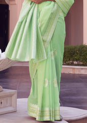 Chinoise Green Woven Linen Silk Saree - Colorful Saree