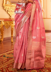 Rouge Pink Zari Woven Soft Tissue Silk Saree - Colorful Saree