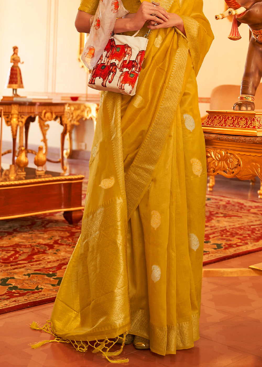 Mustard Yellow Zari Woven Soft Tissue Silk Saree - Colorful Saree