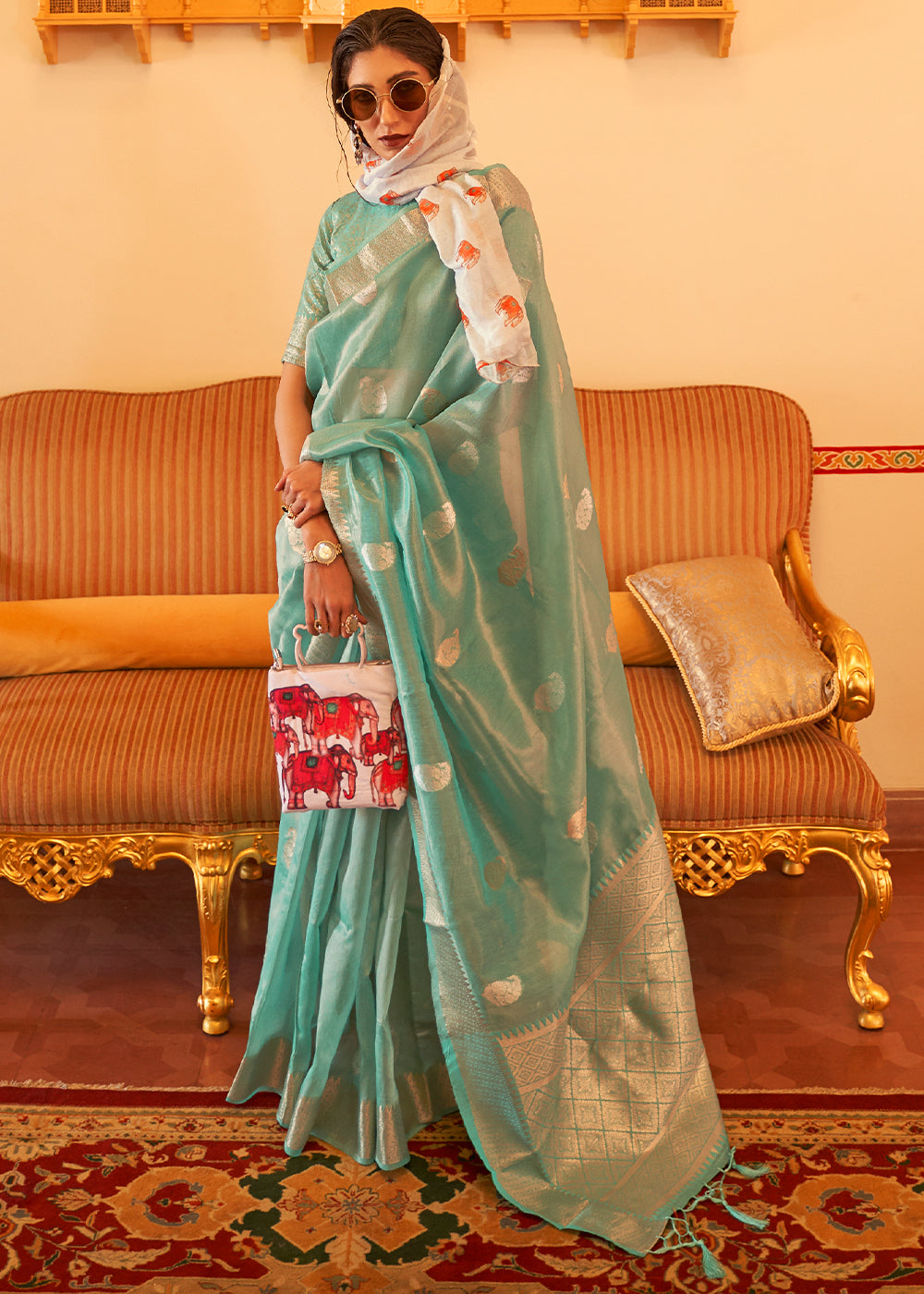 Jade Green Zari Woven Soft Tissue Silk Saree - Colorful Saree