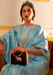 Cyan Blue Designer Satin Silk Saree - Colorful Saree