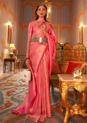 French Rose Pink Designer Satin Silk Saree - Colorful Saree