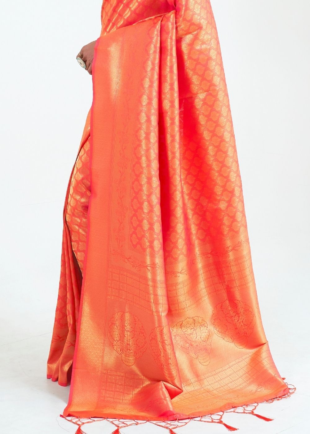 Coral Orange Woven Kanjivaram Silk Saree : Limited Edition - Colorful Saree