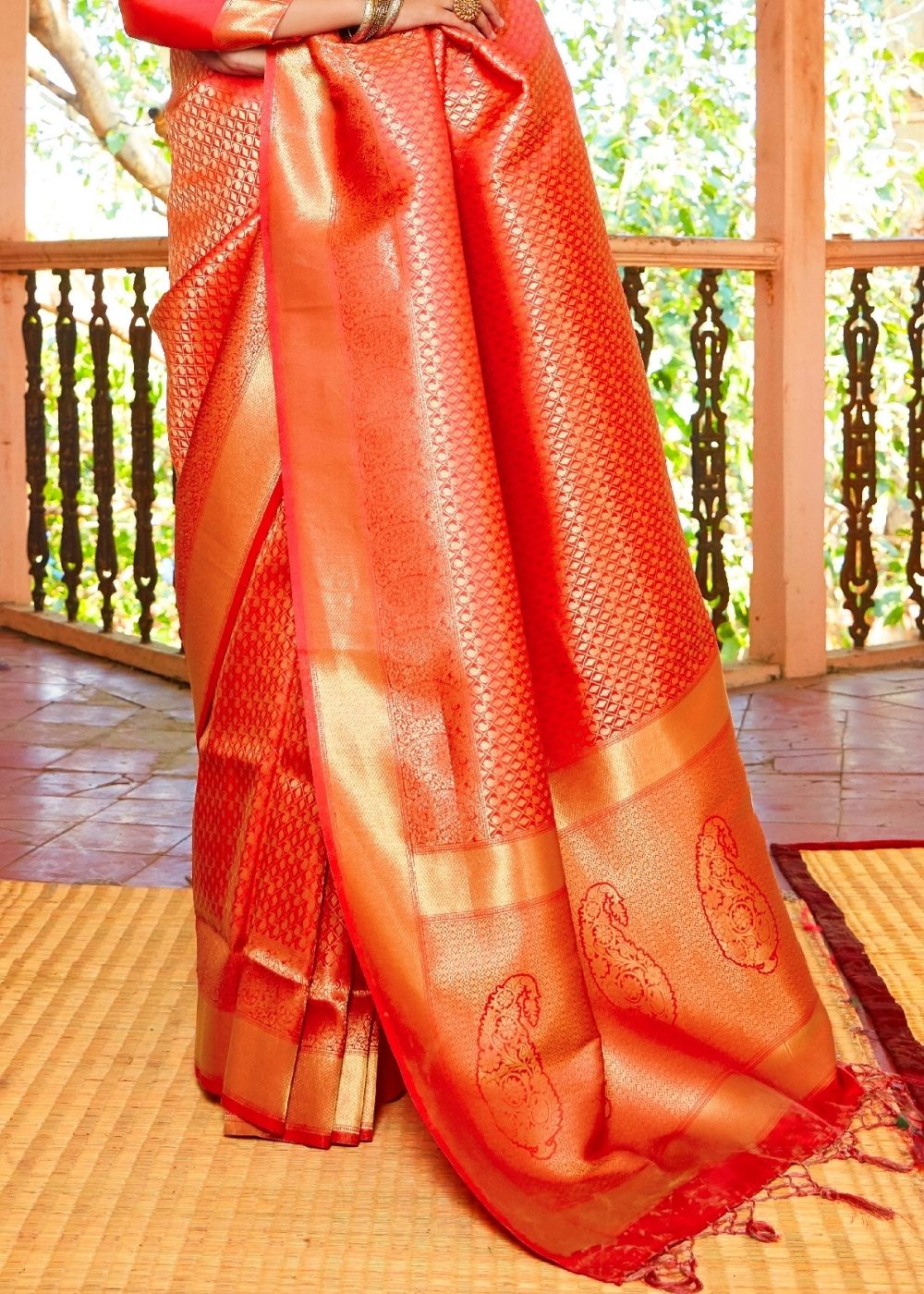 Scarlet Red Woven Kanjivaram Saree:Limited Edition - Colorful Saree