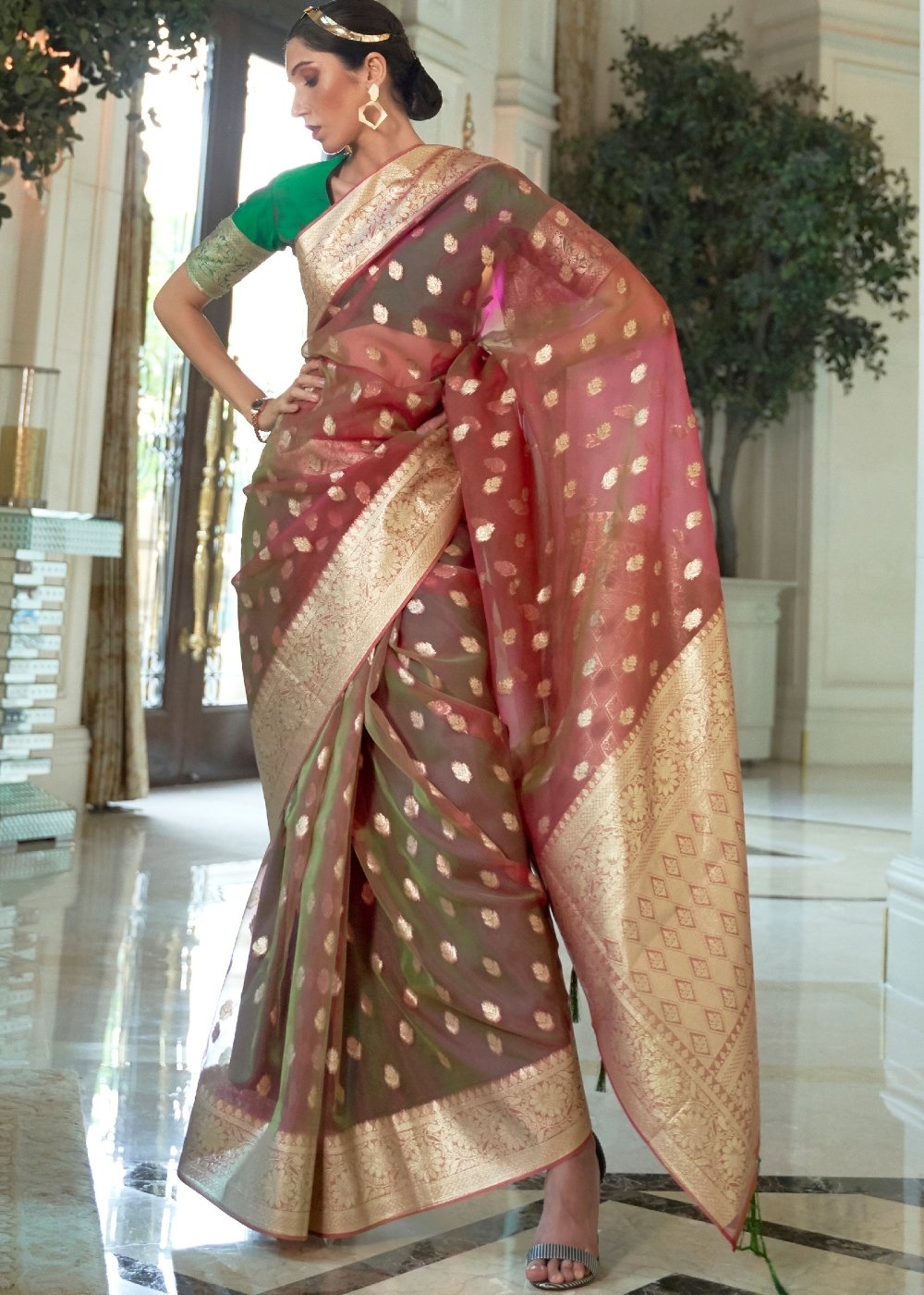 Hibiscus Purple Zari Woven Organza Silk Saree - Colorful Saree