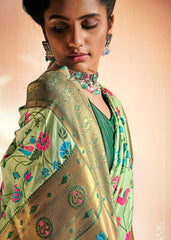 Mint Green Woven Banarasi Paithani Silk Saree - Colorful Saree