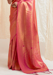 Deep Pink & Golden Blend Kanjivaram Silk Saree - Colorful Saree