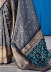 Steel Grey Woven Banarasi Silk Saree with Patola Pallu and Blouse - Colorful Saree