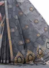 Fossil Grey Printed Satin Silk Saree - Colorful Saree