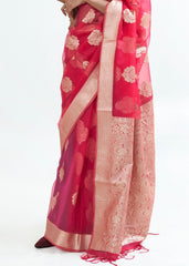 Ribbon Red Designer Woven Organza Silk Saree - Colorful Saree