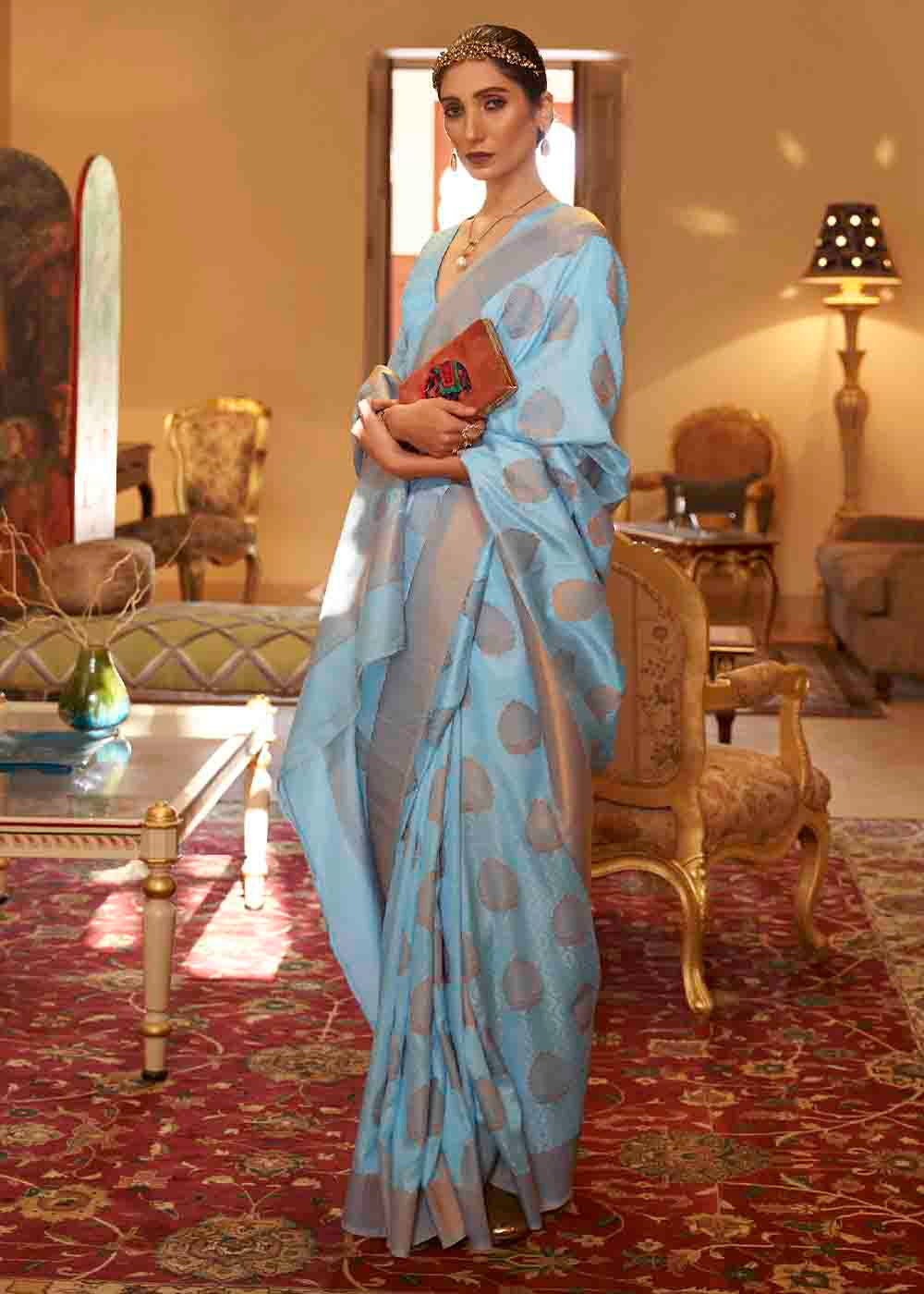 Sky Blue Handloom Weave Banarasi Silk Saree - Colorful Saree