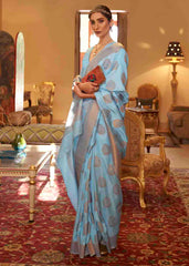 Sky Blue Handloom Weave Banarasi Silk Saree - Colorful Saree