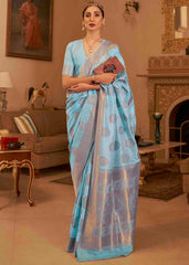 Sky Blue Handloom Weave Banarasi Silk Saree - Colorful Saree