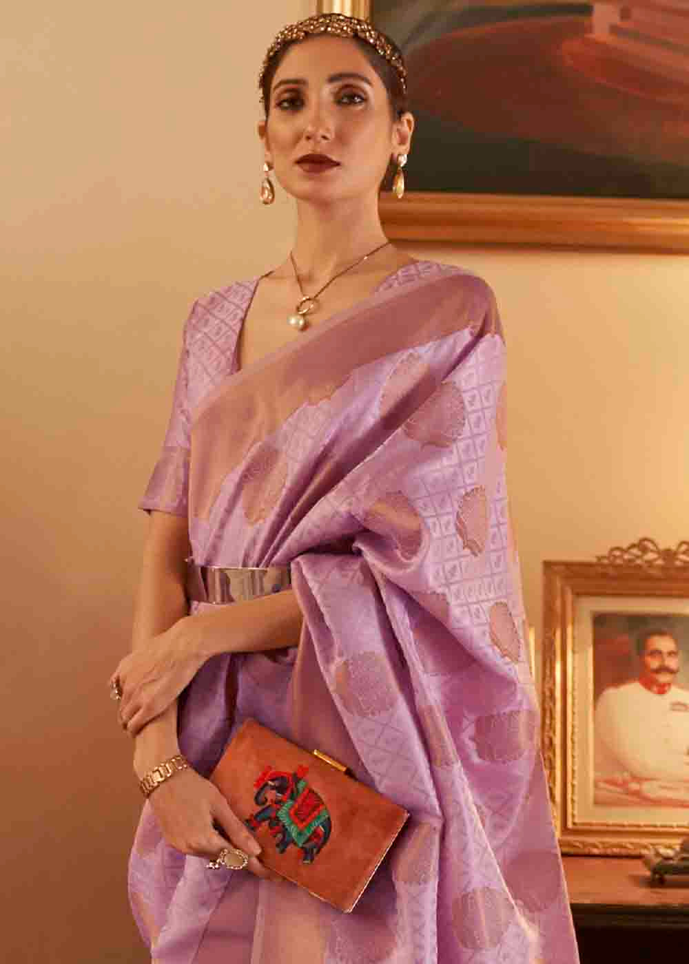 Lilac Purple Handloom Weave Banarasi Silk Saree - Colorful Saree