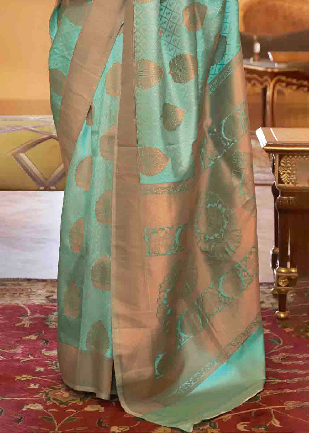Seafoam Green Handloom Weave Banarasi Silk Saree - Colorful Saree