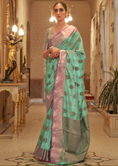 Fern Green Zari Butta Woven Tussar Silk Saree - Colorful Saree