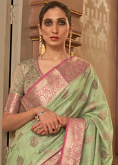 Pastel Green Zari Butta Woven Tussar Silk Saree - Colorful Saree